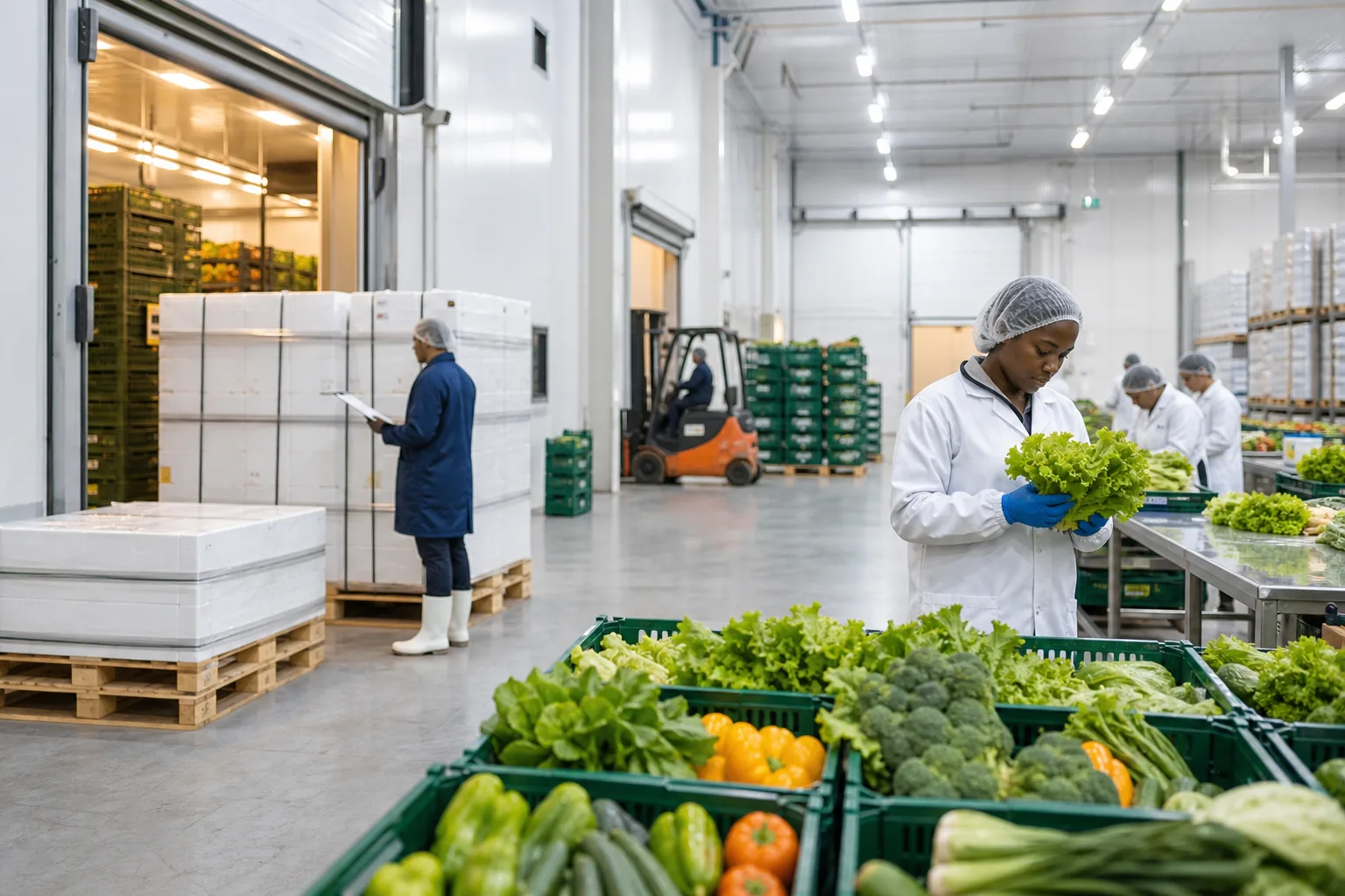 Food logistics and cold chain operations with organized fresh produce handling